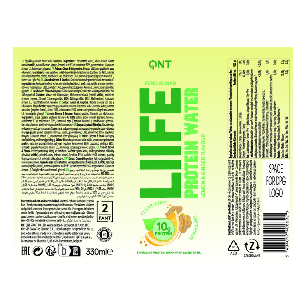 Agua de prote&iacute;na QNT sabor lim&oacute;n y jengibre 330 ml, , large image number 1