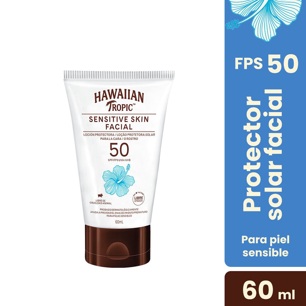 Protector Solar Hawaiian Tropic Facial Sensitive Skin Facial FPS50 60 mL, , large image number 0