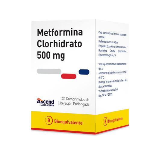 Metformina LP 500 mg x 30 Comprimidos de Liberación Prolongada ASCEND, , large image number 0