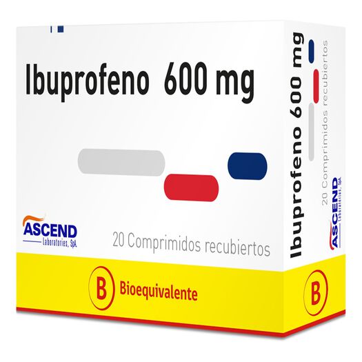 Ibuprofeno 600 mg x 20 Comprimidos Recubiertos ASCEND, , large image number 0