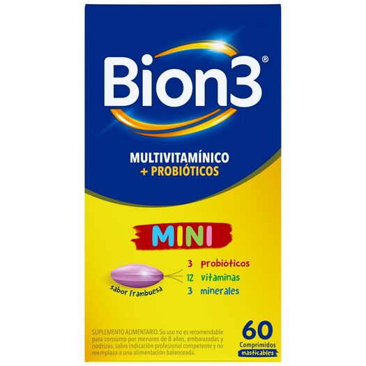 Multivitamínico Bion3 Mini sabor Frambuesa 60 Comprimidos Masticables, , large image number 0