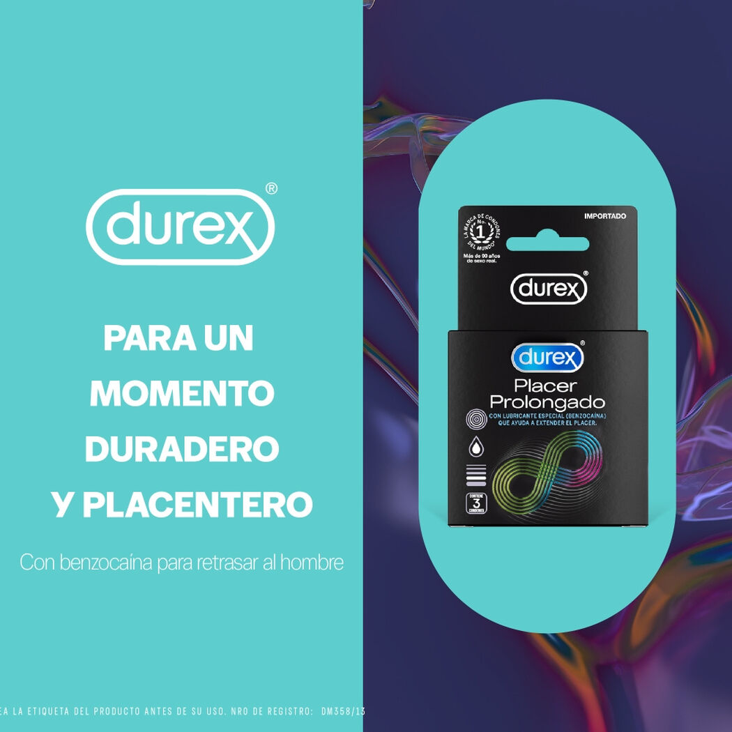 Durex Condones Placer Prolongado 3 unidades, , large image number 1