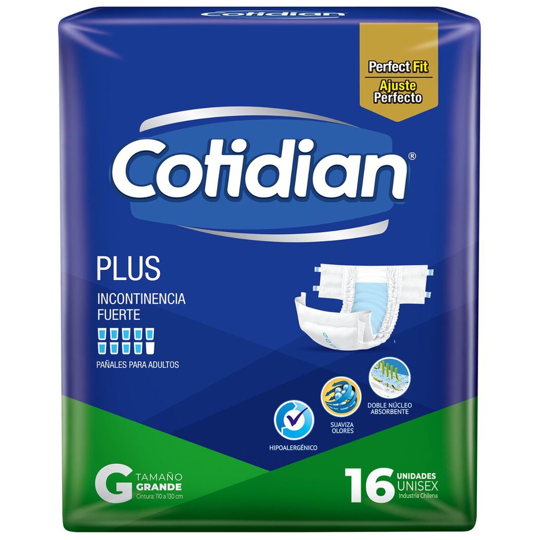 Pa&ntilde;ales para adultos Cotidian Plus Talle G x16 unidades, , large image number 1