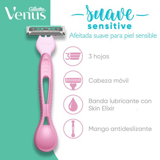 Máquina De Afeitar Desechable Gillette Venus Suave Sensitive Con Skin Elixir, 2 Unidades, , large image number 3