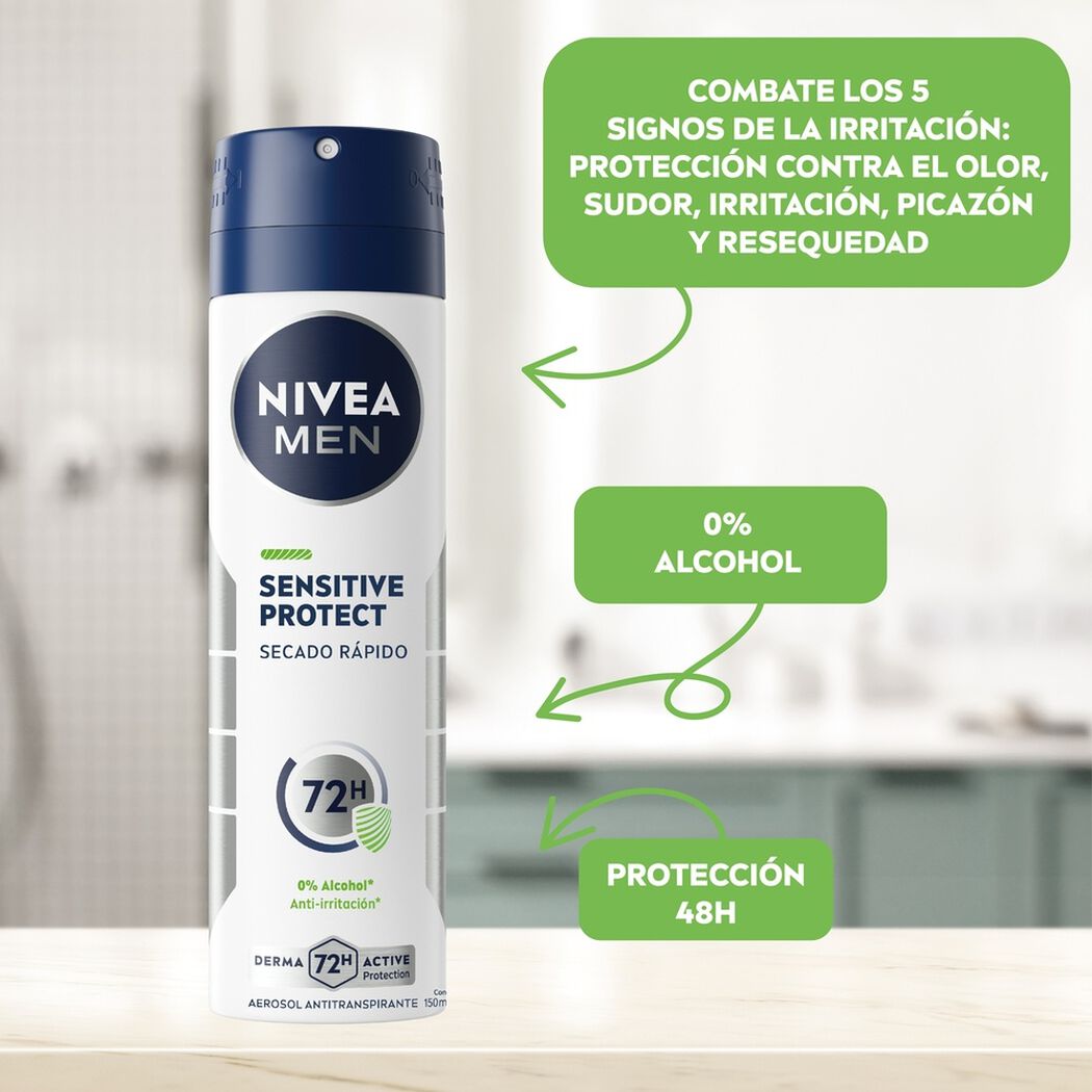 Nivea Men Sensitive Protect Secado R&aacute;pido Aerosol Antitranspirante 150 mL, , large image number 1