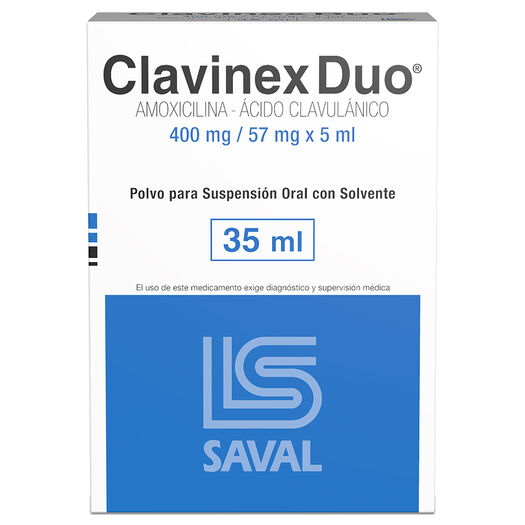 Clavinex Duo 400 mg/57 mg/5 ml x 35 ml Polvo para Suspensión Oral con Solvente, , large image number 0