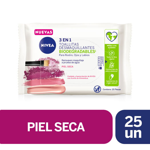 TOALLITAS DESMAQUILLANTES SUAVES NIVEA PIEL SECA 25UDS, , large image number 0
