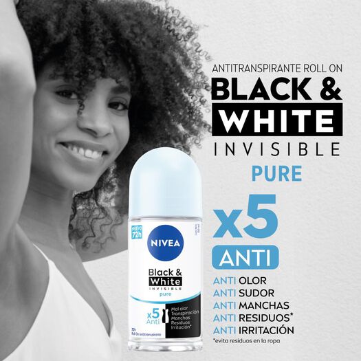 DESODORANTE ROLL ON NIVEA INVISIBLE BLACK & WHITE PURE 50ML, , large image number 4