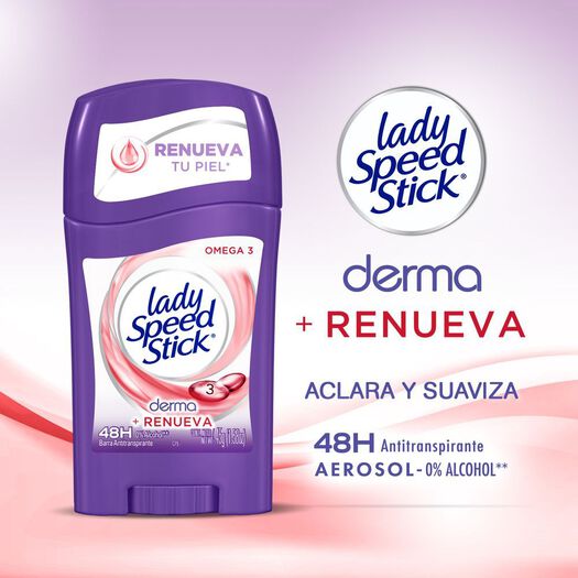 Lady Speed Stick Desodorante Barra Derma + Renueva Omega 3 x 45 g, , large image number 2