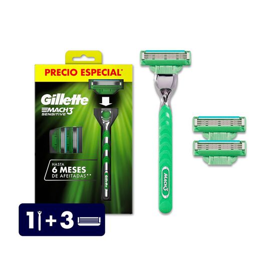 Máquina de Afeitar Gillette Mach 3 Sensitive + 2 Repuestos 1 un, , large image number 0