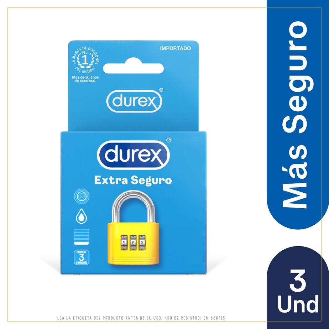 Durex Condones Extra Seguro 3 unidades, , large image number 0