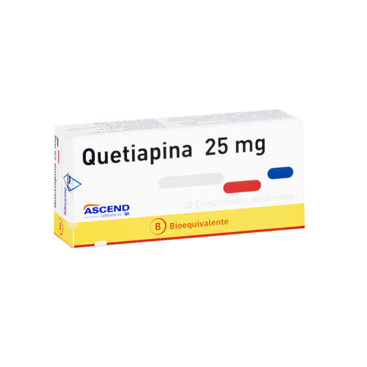 Quetiapina 25 mg x 30 Comprimidos Recubiertos ASCEND, , large image number 0