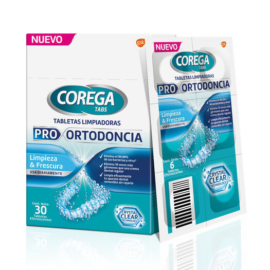 Tabletas Corega Limpiadoras de Protesis Dentales Pro Ortodoncia 30 un, , large image number 2