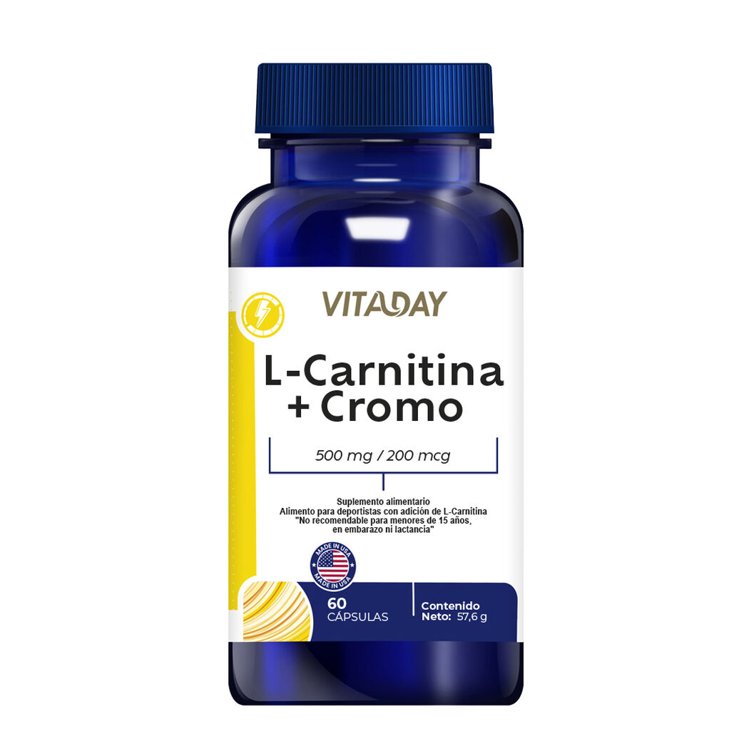Vitaday L-Carnitina + Cromo 500 mg / 200 mcg 60 Cápsulas, , large image number 0