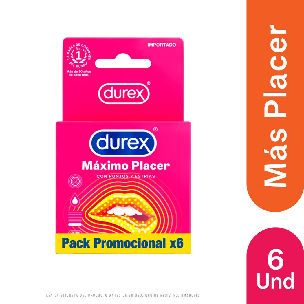 Preservativo Durex M&aacute;ximo Placer 6Un, , large image number 0