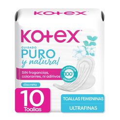 Toalla Higiénica Kotex Ultra Finas Cuidado Puro y Natural 10 un