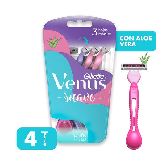 Máquina de Afeitar Venus Gillette Suave con Aloe Vera 4 un, , large image number 0