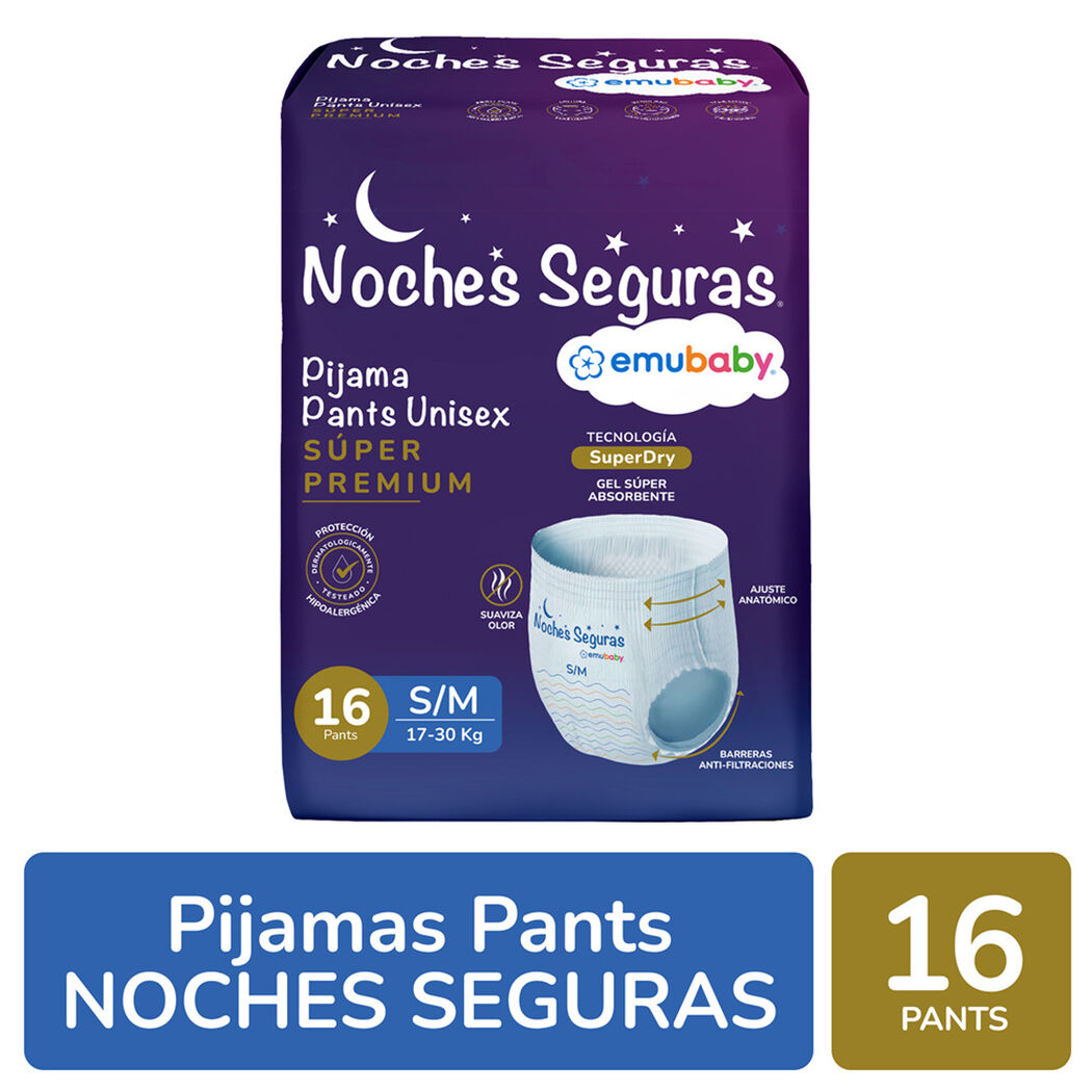 Pa&ntilde;ales Pijamas Pants Noche Seguras 17-30 kg S/M x 16 unidades, , large image number 0