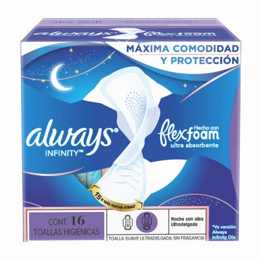 Always Toalla Higienica Infinity Con FlexFoam Noche Con Alas x 16 Unidades, , large image number 3