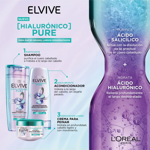 Shampoo Elvive Hialurónico Pure 370 ml, , large image number 2