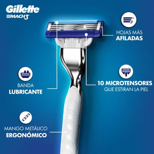 Máquina De Afeitar Recargable Gillette Mach3 Turbo Con Banda De Mayor Duración, 1 Unidad, , large image number 1