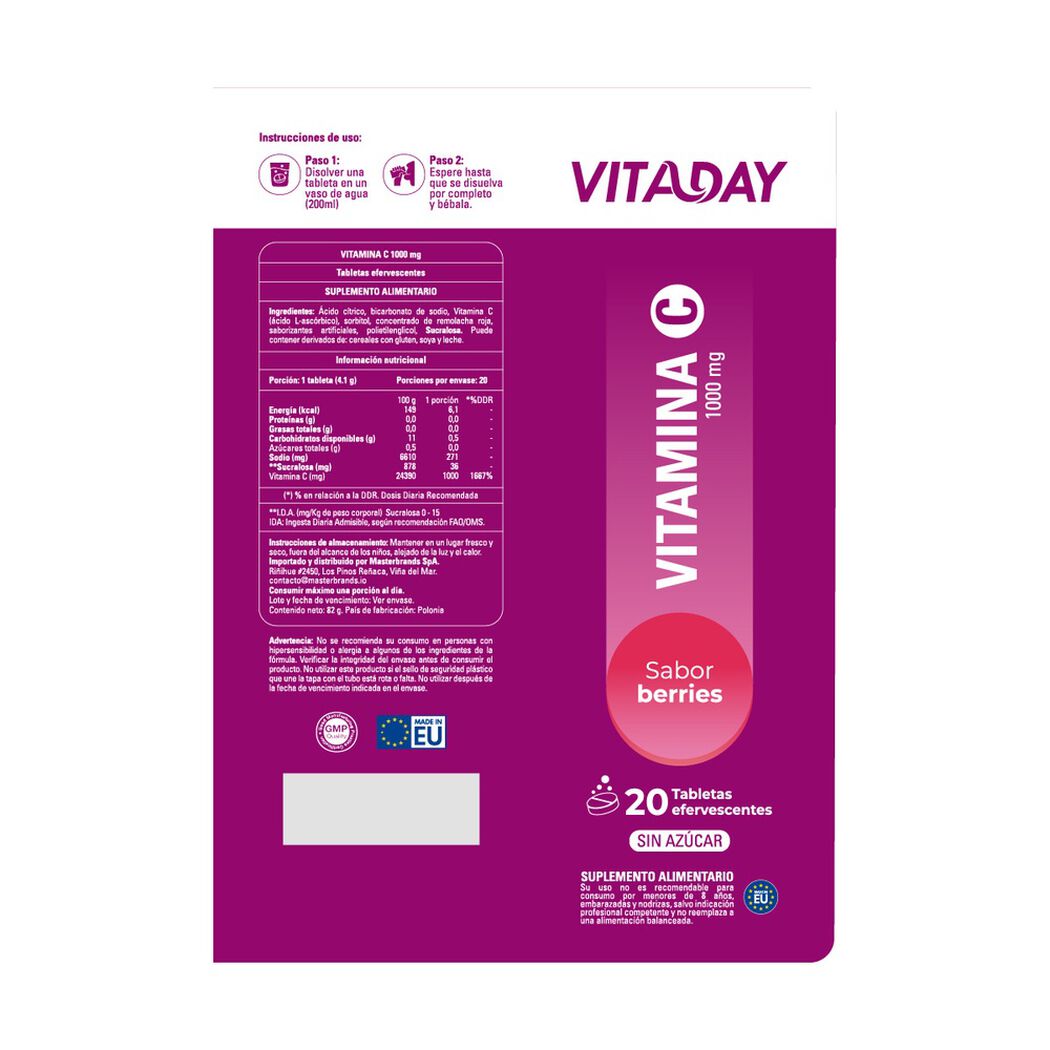 Vitamina C Vitaday 1000 mg Berries x 20 tabletas, , large image number 2