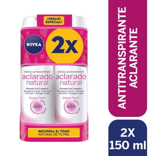 PACK 2X DESODORANTE SPRAY NIVEA ACLARADO NATURAL 150ML, , large image number 0