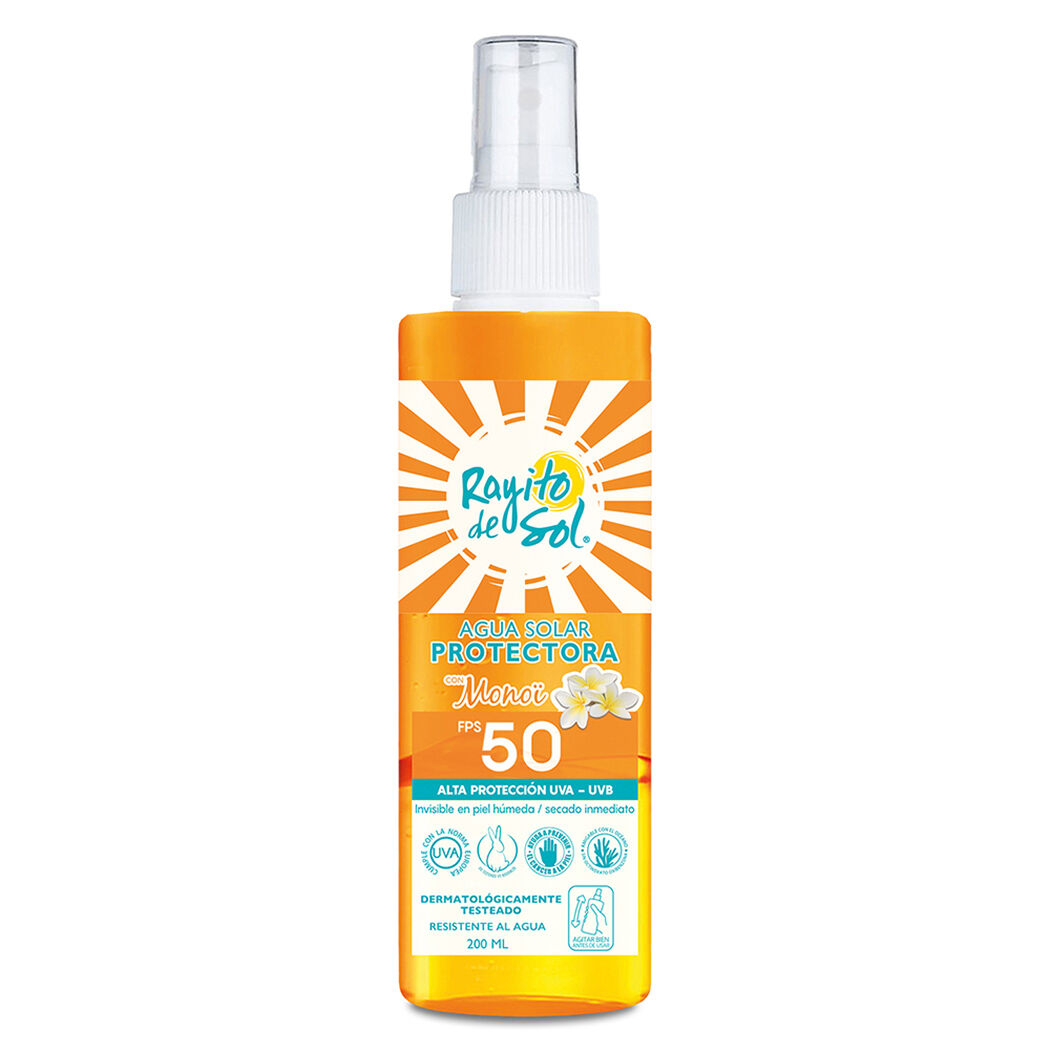 Protector Solar Rayito de Sol Agua Solar Monoi FPS 50 200 mL, , large image number 0