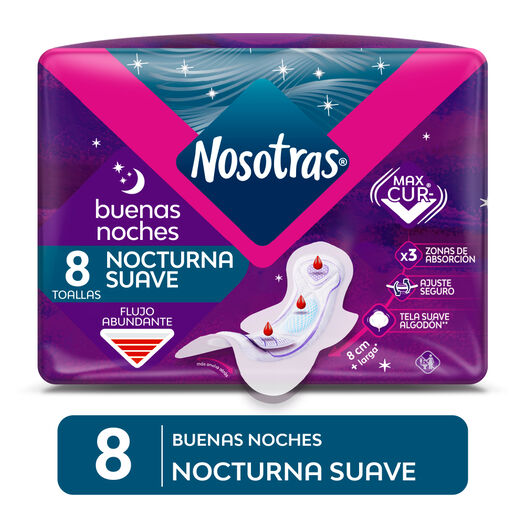 Toalla Higiénica Nosotras Buenas Noches Flujo Abundante Suave 8 un, , large image number 0