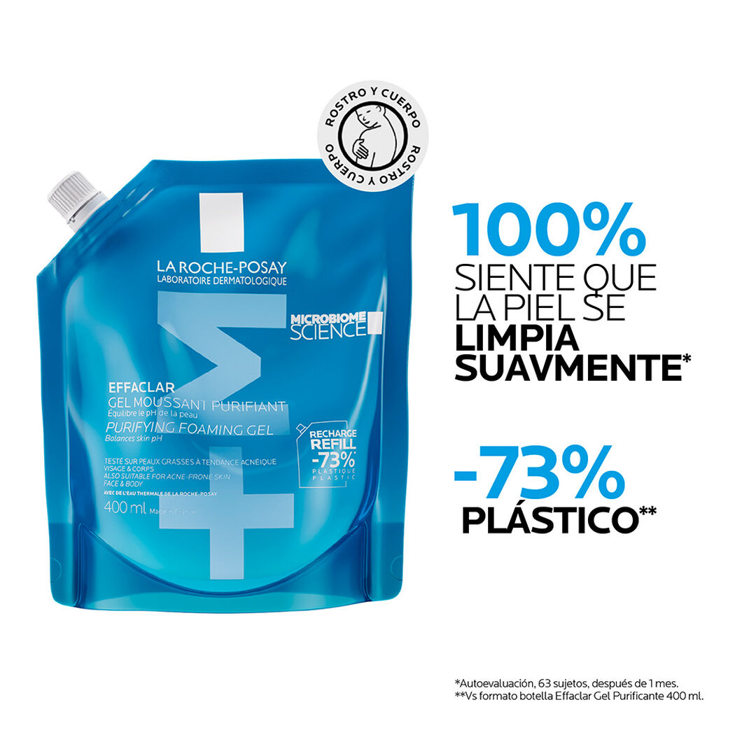 Gel Effaclar + Limpiador Purificante La Roche-Posay 400ml Refill, , large image number 3