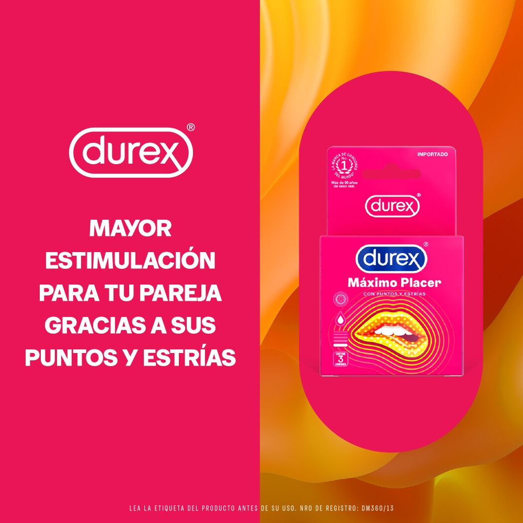 Durex Condones M&aacute;ximo Placer 3 unidades, , large image number 1