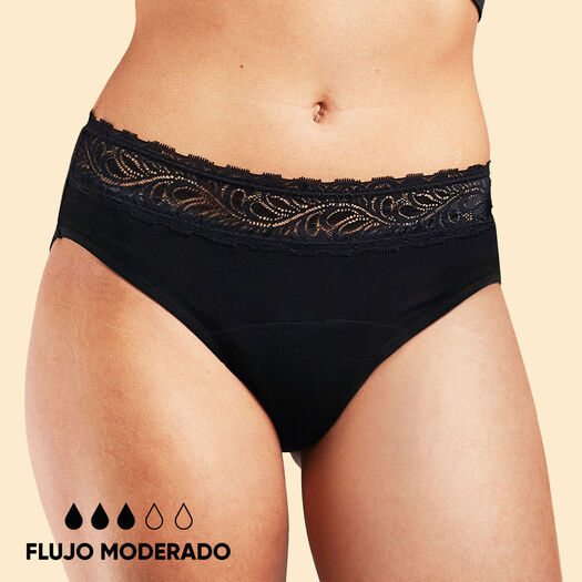 Calzón Menstrual High Waist Flujo Moderado Negro, M, , large image number 0