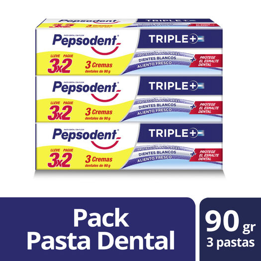 Pepsodent Pasta Dental Triple+ 3x90gr, , large image number 0