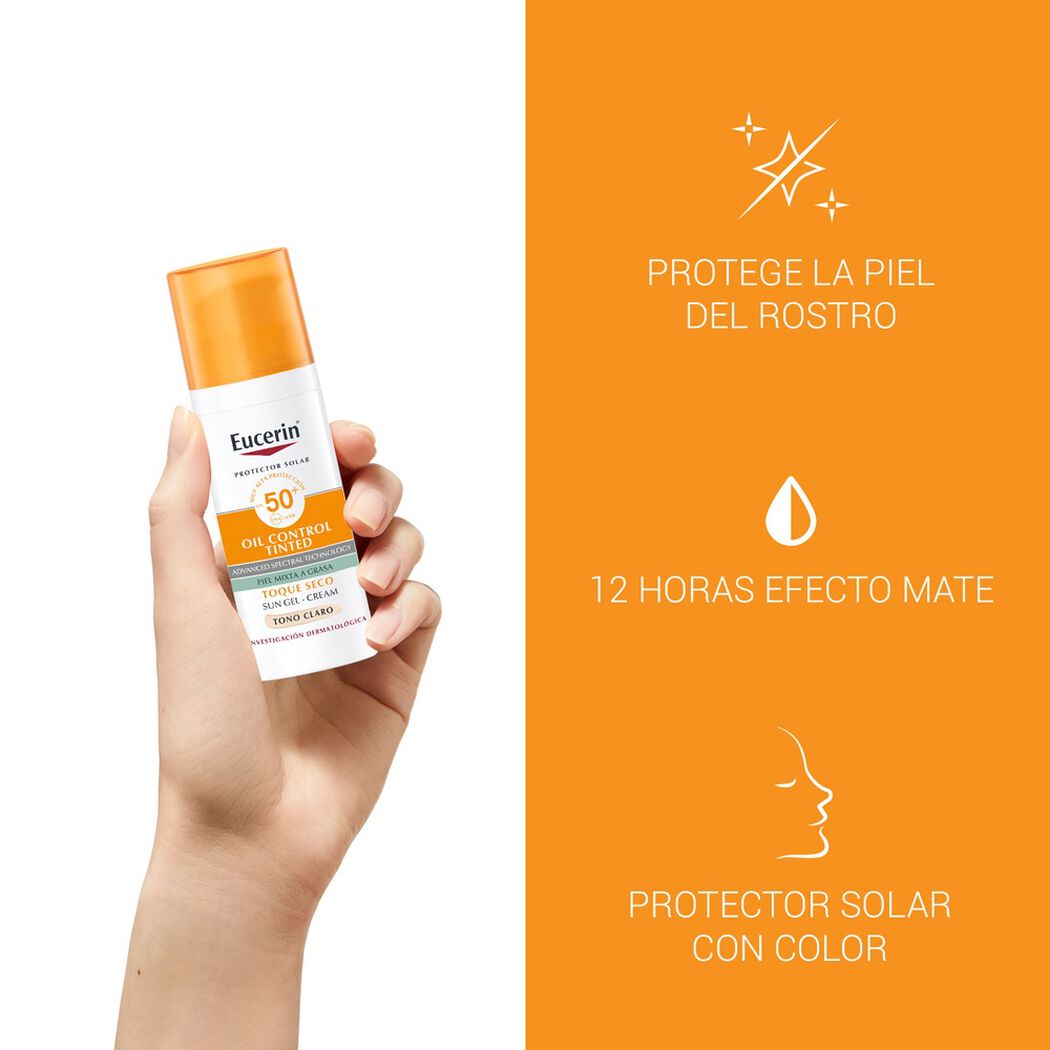 Protector Solar Eucerin Oil Control Tinted Facial Tono Claro Fps50+ 50 mL, , large image number 2