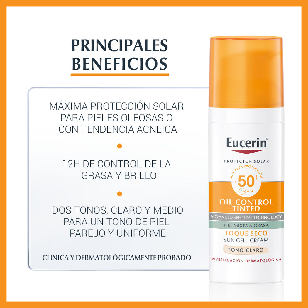 EUCERIN Protector Solar Facial Oil Control Tint FPS50+ 50 mL, , large image number 1