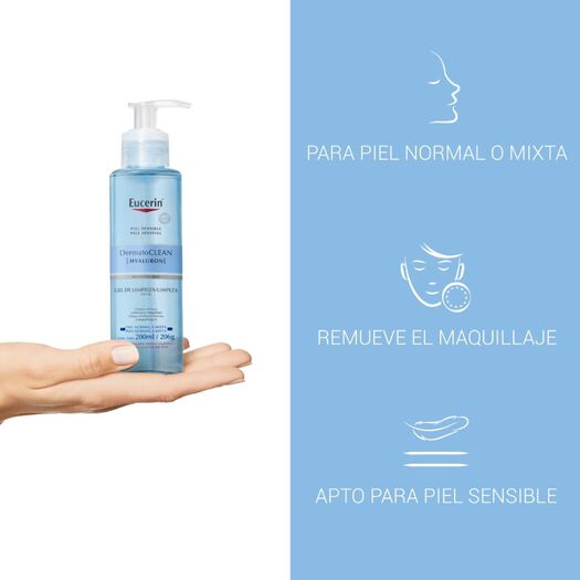 Eucerin Dermatoclean Gel Limpiador Facial Piel Normal a Mixta 200ml, , large image number 2
