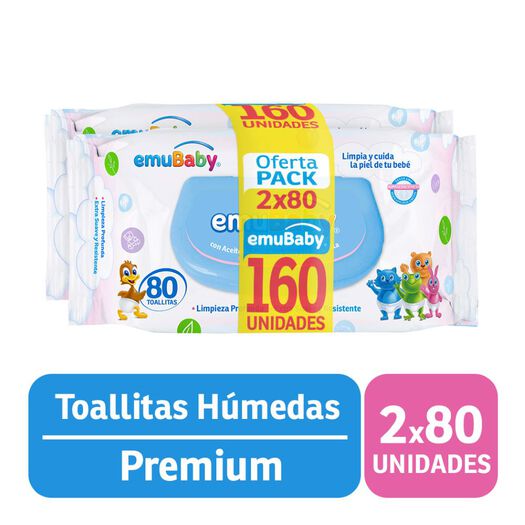 Emubaby Toalla humeda premium 2x80, , large image number 0