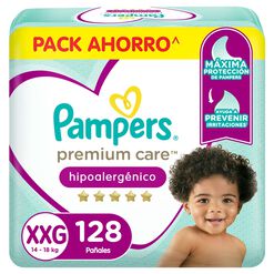 Pañales Pampers Premium Care Hipoalergénico XXG 128 un