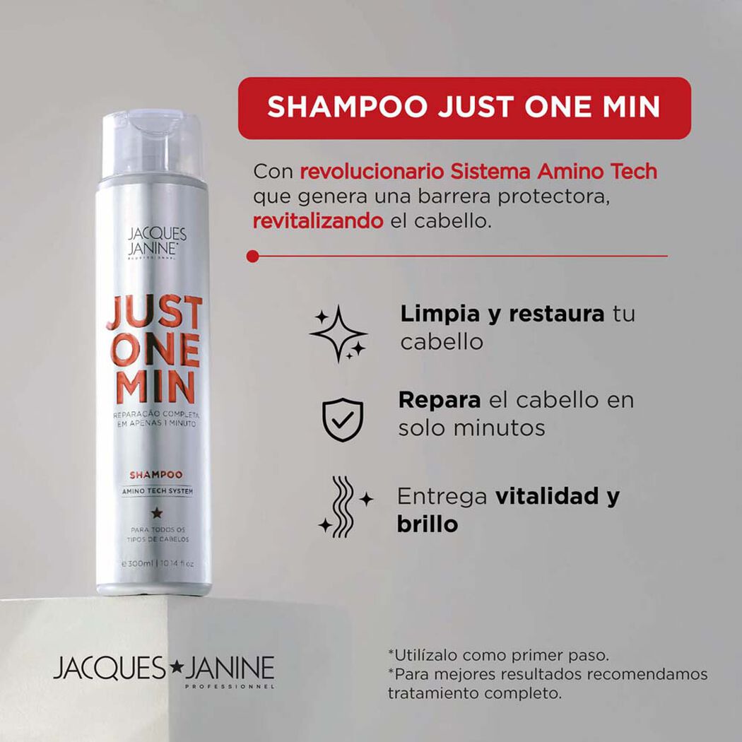 Shampoo Jacques Janine Just One Minute Reparador 300 ml, , large image number 2
