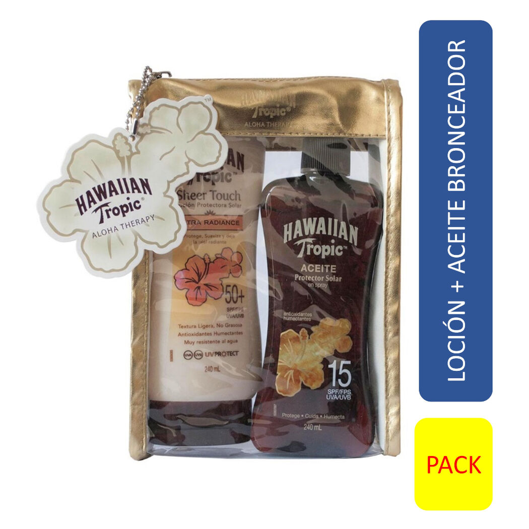 Protector Solar Hawaiian Tropic Loción Ultra Radiance FPS 50+ 240 mL y Aceite Bronceador SPF 15 240 mL, , large image number 0