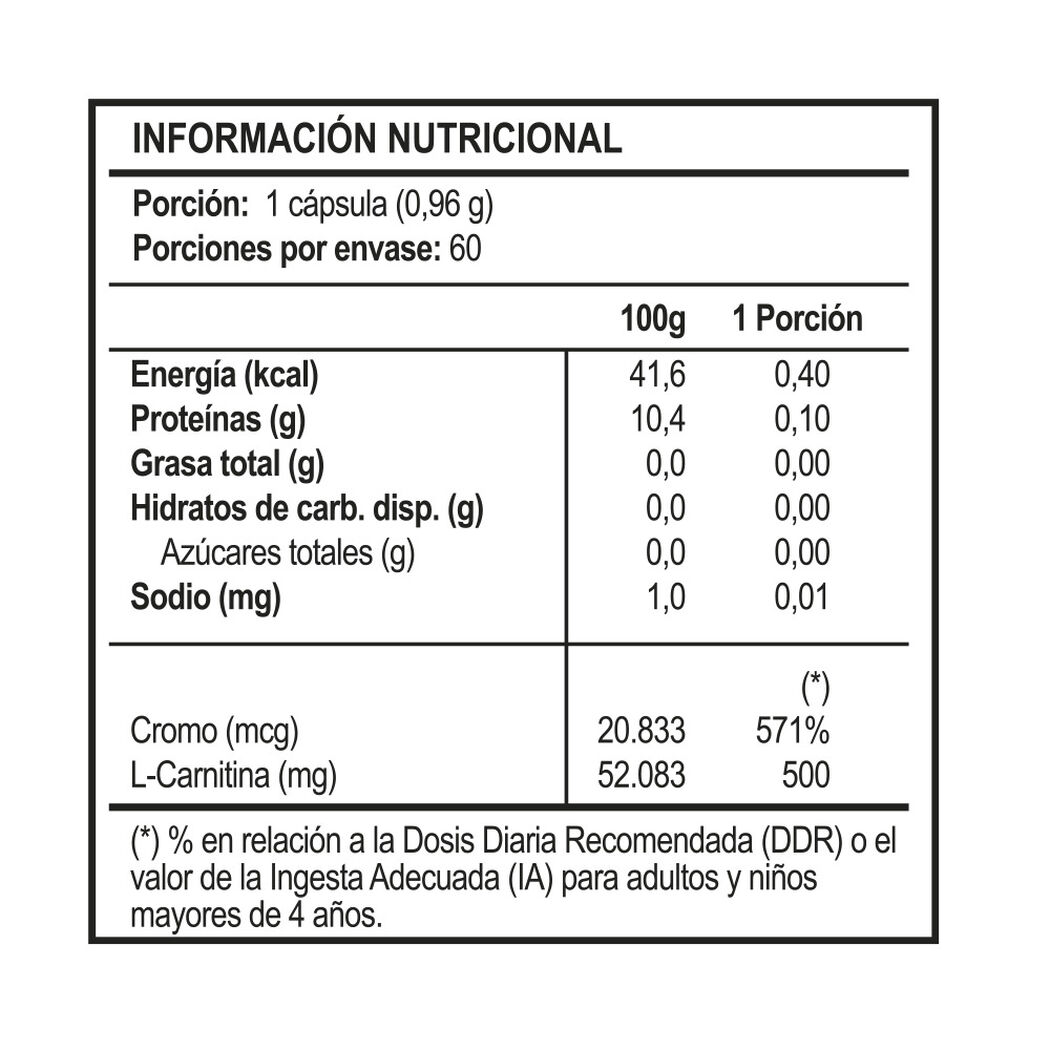 Vitaday L-Carnitina + Cromo 500 mg / 200 mcg 60 Cápsulas, , large image number 1