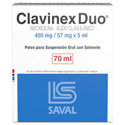 Clavinex Duo 400 mg/57 mg/5 ml x 70 ml Polvo para Suspensión Oral con Solvente