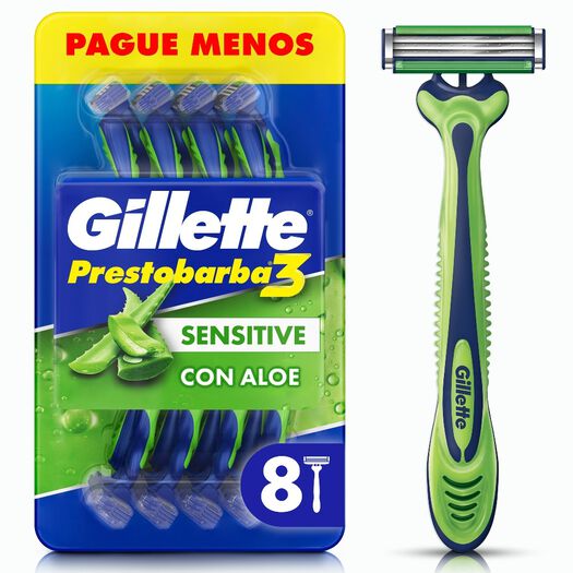 Máquina de Afeitar Gillette Prestobarba 3 Sensitive Aloe Vera 8 un, , large image number 0