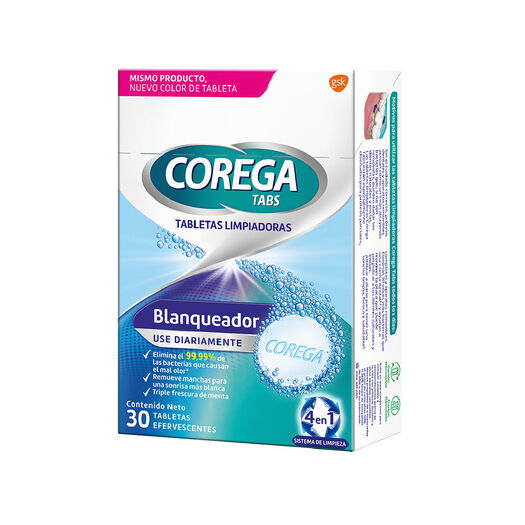 Corega Tabs Tabletas Limpiadoras Blanqueador x 30 Tabletas, , large image number 1