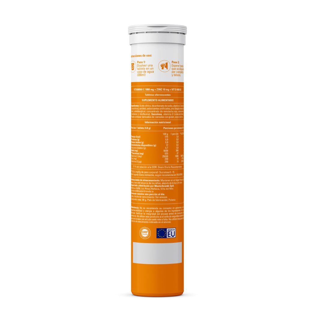 Vitamina C + Zinc + D3 Sabor Naranja x 20 tabletas efervescentes, , large image number 1