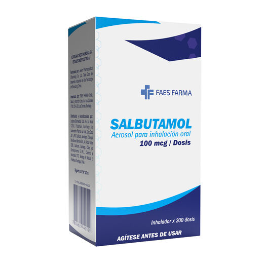 Salbutamol 100 mcg/Dosis x 200 Dosis Aerosol para Inhalación Oral FAES FARMA CHILE, , large image number 0