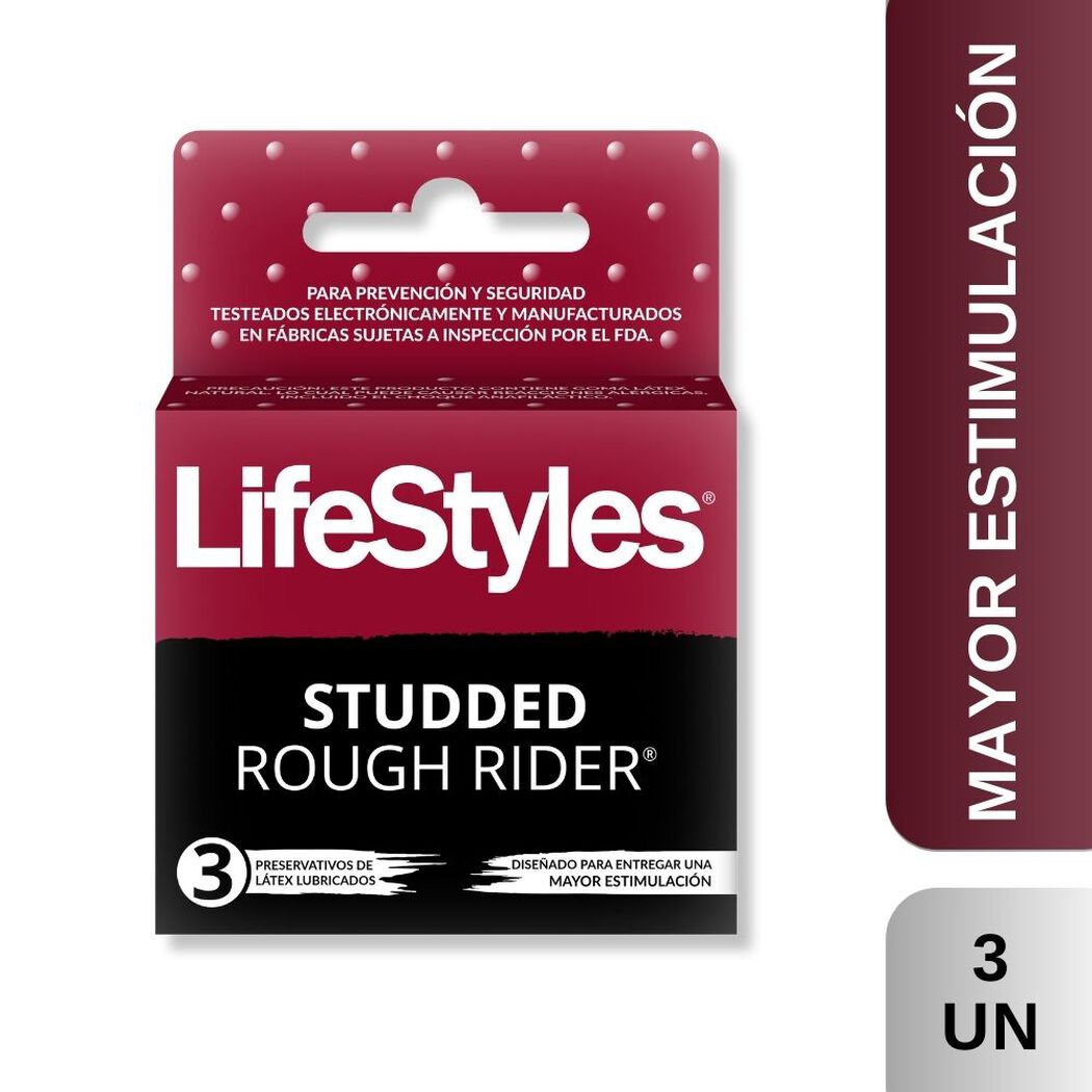 Lifestyles Studded Rough Rider x 3 Unidades, , large image number 0