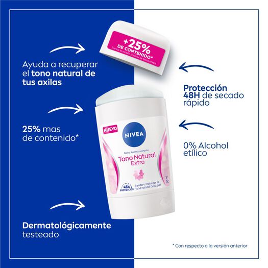 Desodorante NIVEA Barra Tono Natural Extra Femenino 54g, , large image number 3