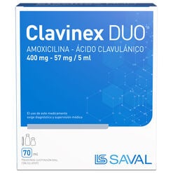 Clavinex Duo 400 mg/57 mg/5 ml x 70 ml Polvo para Suspensión Oral con Solvente