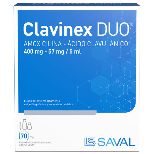 Clavinex Duo 400 mg/57 mg/5 ml x 70 ml Polvo para Suspensión Oral con Solvente, , large image number 0